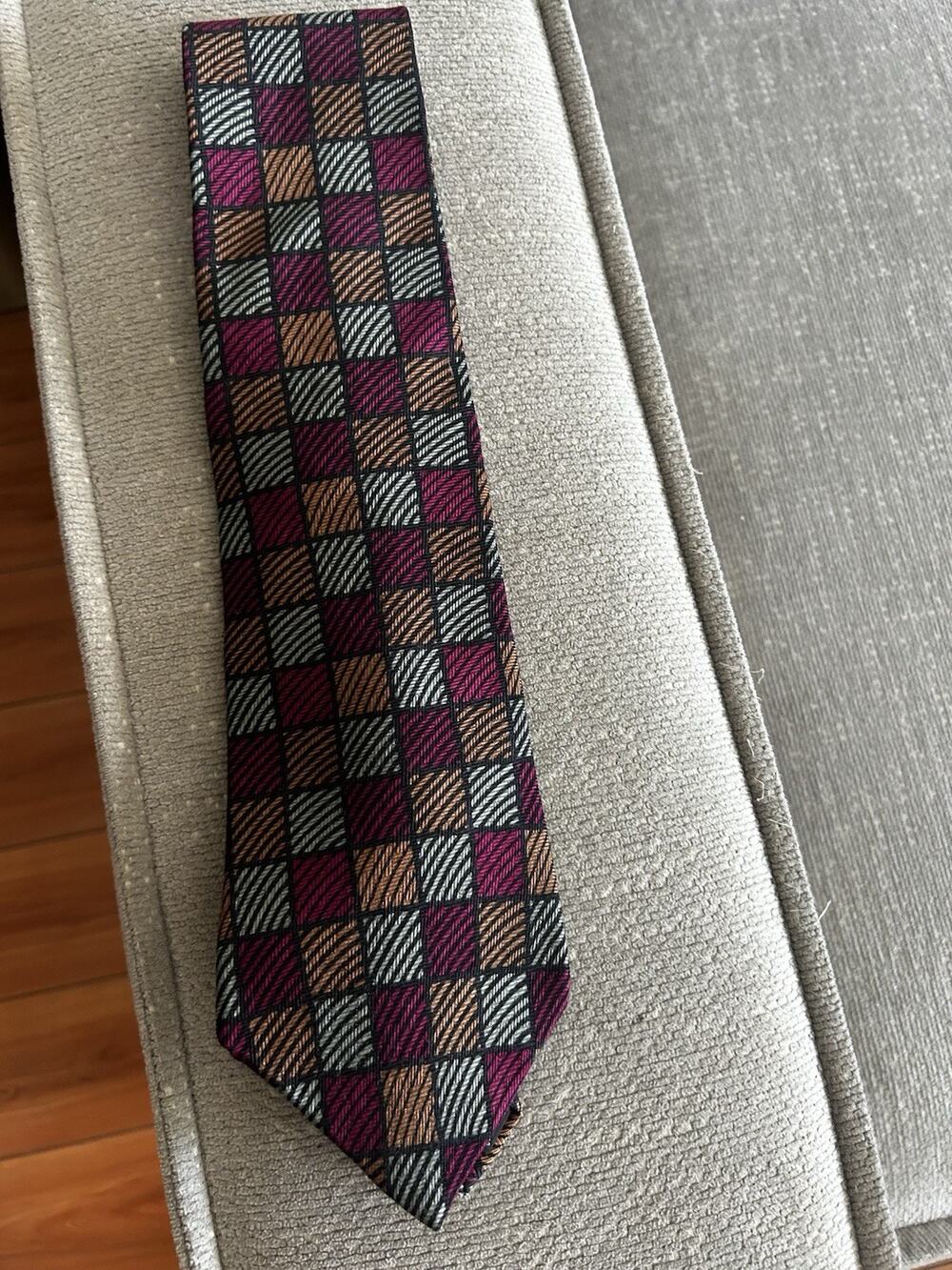 Vintage Albert Nipon Plaid Silk Checked Tie